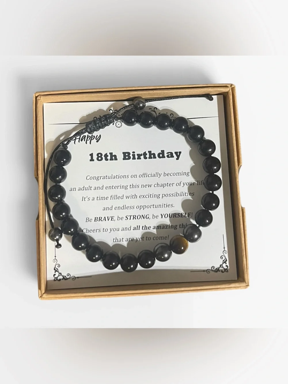 Men's Beaded Bracelet with Black, Gunmetal & Gold Accent